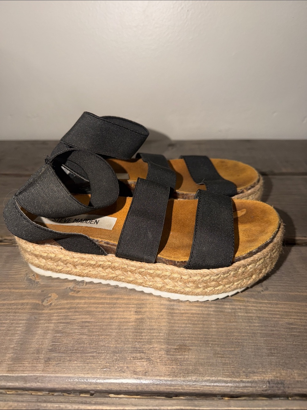 Steve Madden Black Bandi Platform Wedge Sandals - Picture 2 of 10